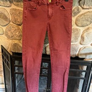American Eagle Outfitters Women's Burgundy Skinny Jegging Crop Jeans